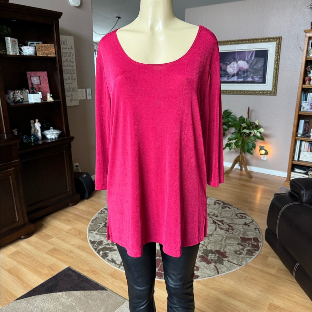 Carolyn Strauss red long sleeve scoop neck blouse-size L